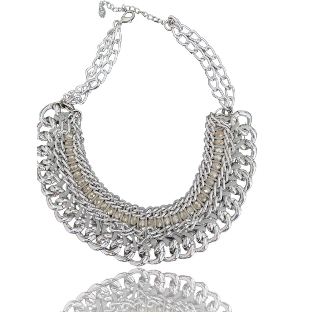 Silver chain boho bib necklace​